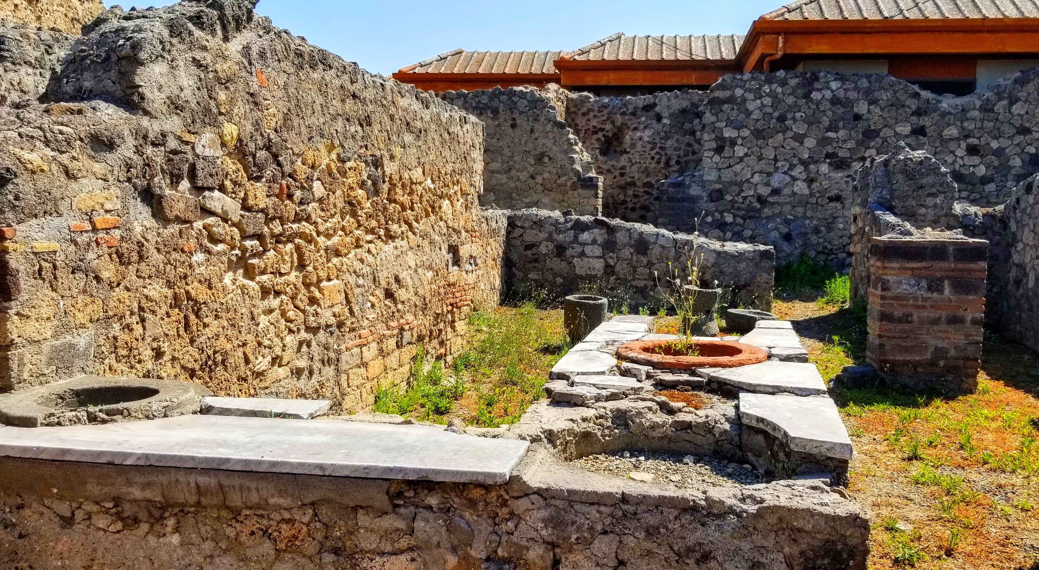 The ruins of a restaurant at Pompeii, Italy.