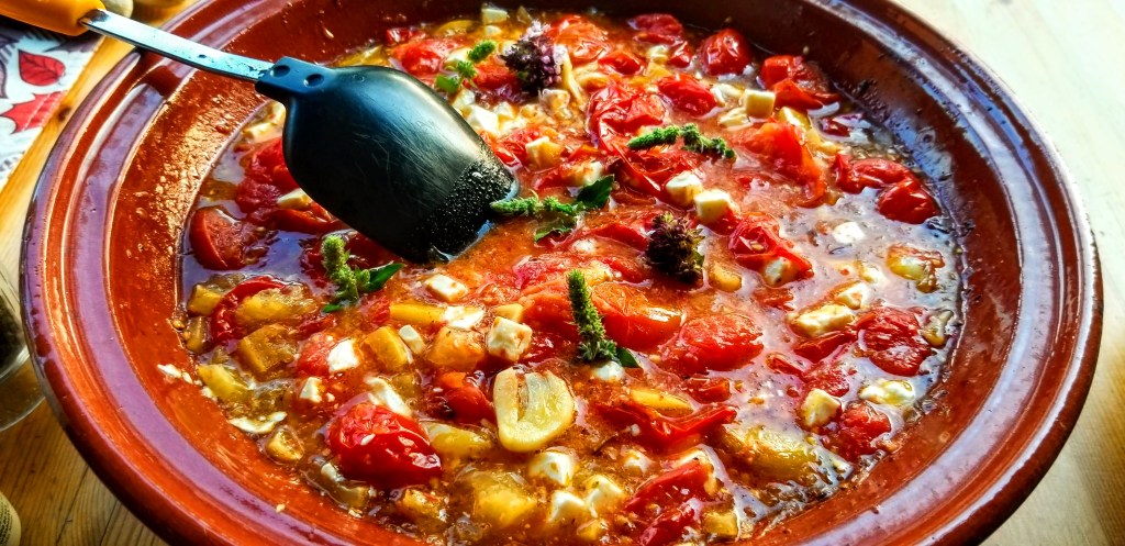 Bowl of hot tomato-lemon tagine.