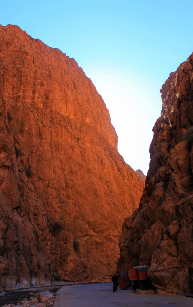 A photograph of a red stone canyon in Morocco.